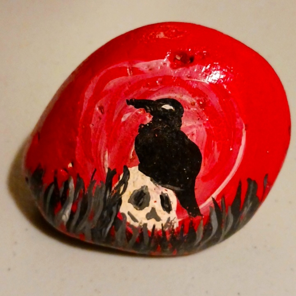 Crow Skull Painted Art Rock Stone Paper Weight #eshopchicago RARE Original